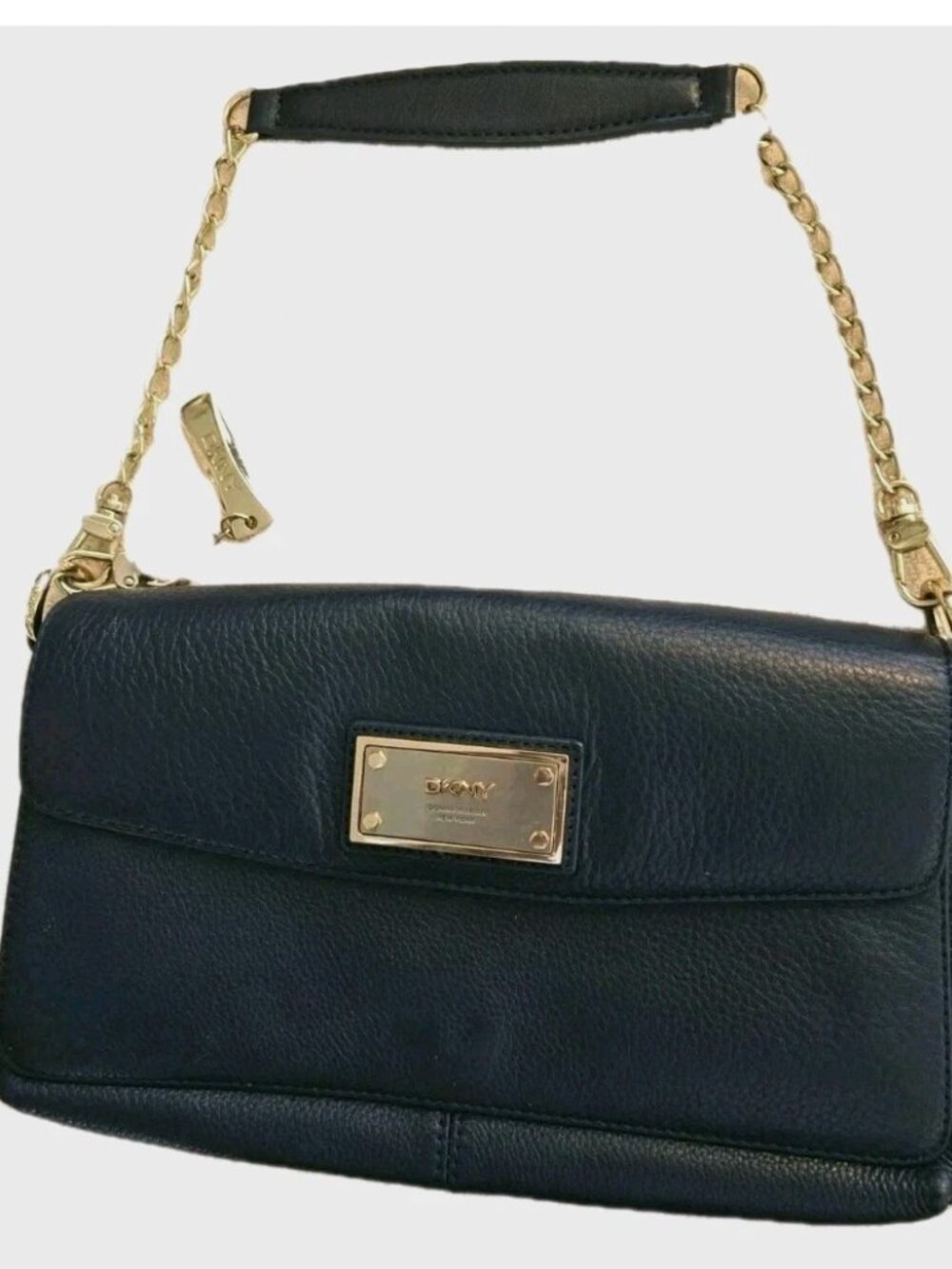 DKNY Bryant Classic Handbag Navy Leather Gold Chain